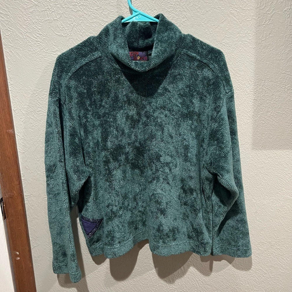 Vintage Elegant Green Cowl Neck Sweater Red Rover EUC size M Purple Detail USA